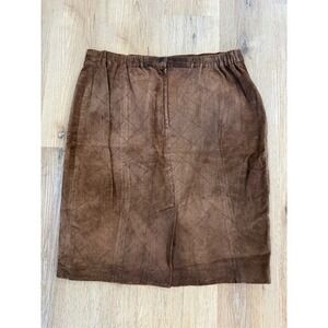VTG Western Boho Quiet LuxuryBrown Quilted Suede Leather Womens 20 Pencil Skirt